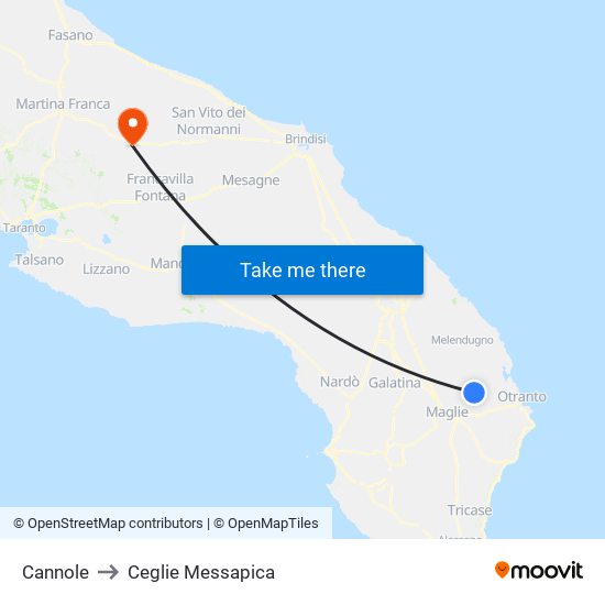 Cannole to Ceglie Messapica map