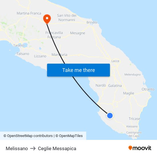 Melissano to Ceglie Messapica map