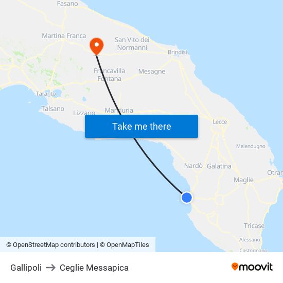 Gallipoli to Ceglie Messapica map