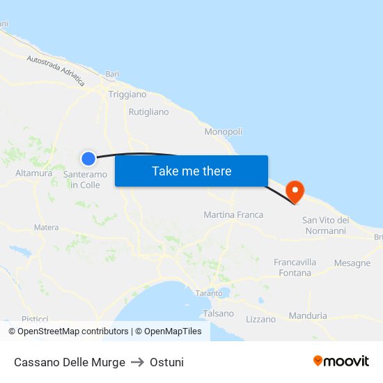 Cassano Delle Murge to Ostuni map