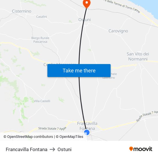 Francavilla Fontana to Ostuni map