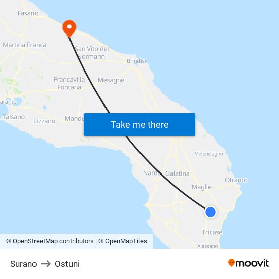 Surano to Ostuni map