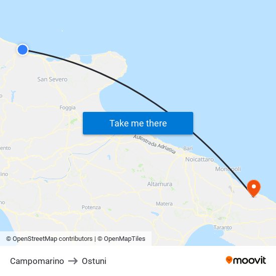 Campomarino to Ostuni map