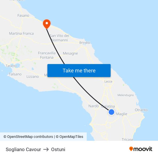 Sogliano Cavour to Ostuni map