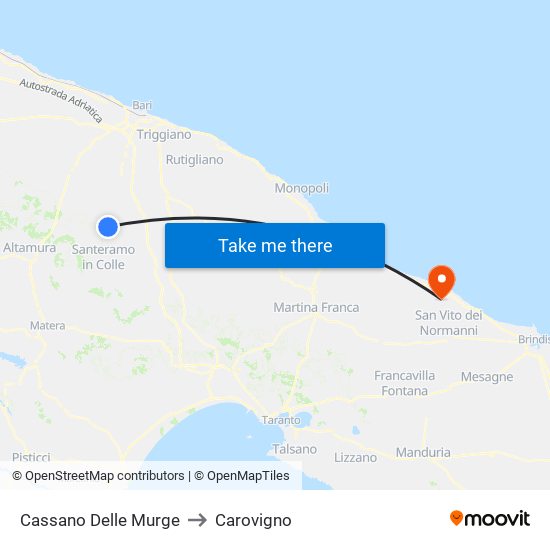 Cassano Delle Murge to Carovigno map