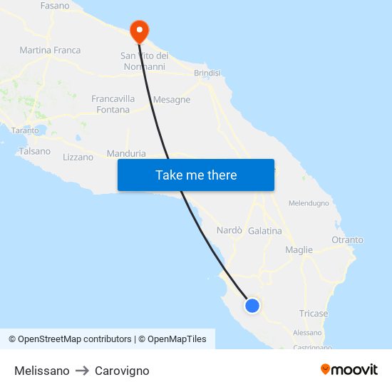 Melissano to Carovigno map