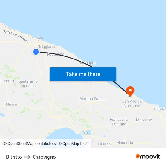 Bitritto to Carovigno map