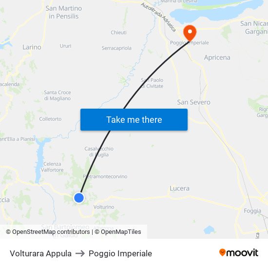 Volturara Appula to Poggio Imperiale map