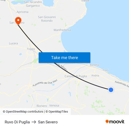 Ruvo Di Puglia to San Severo map