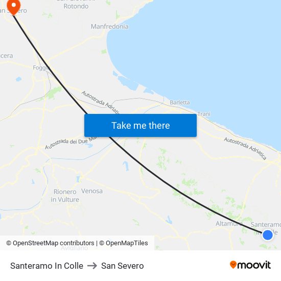 Santeramo In Colle to San Severo map