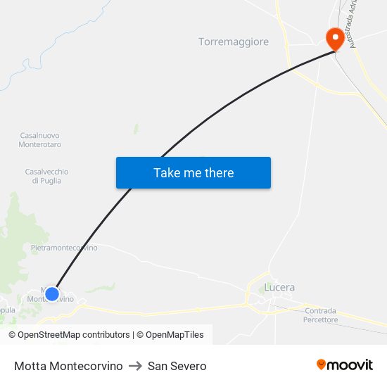 Motta Montecorvino to San Severo map