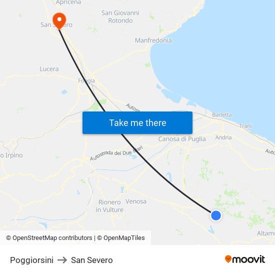 Poggiorsini to San Severo map