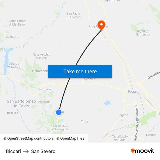 Biccari to San Severo map