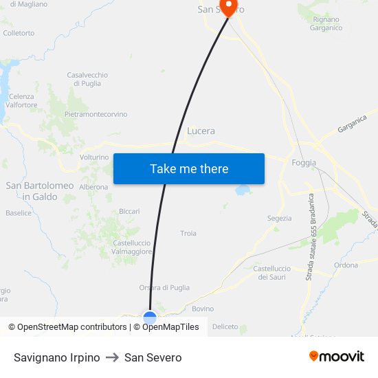 Savignano Irpino to San Severo map