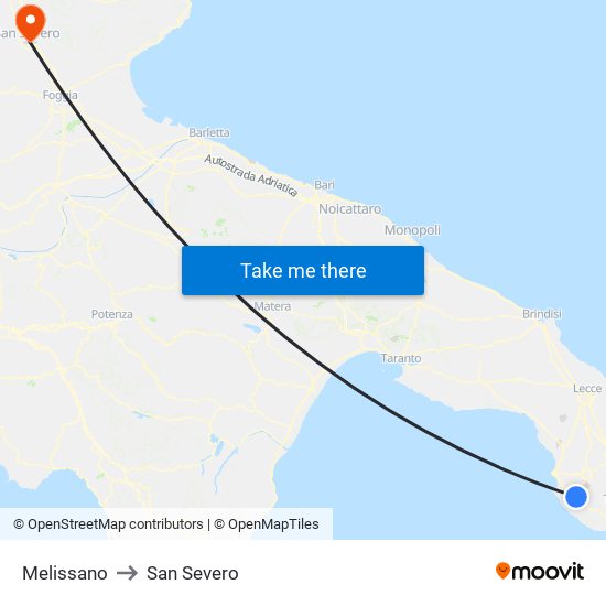 Melissano to San Severo map