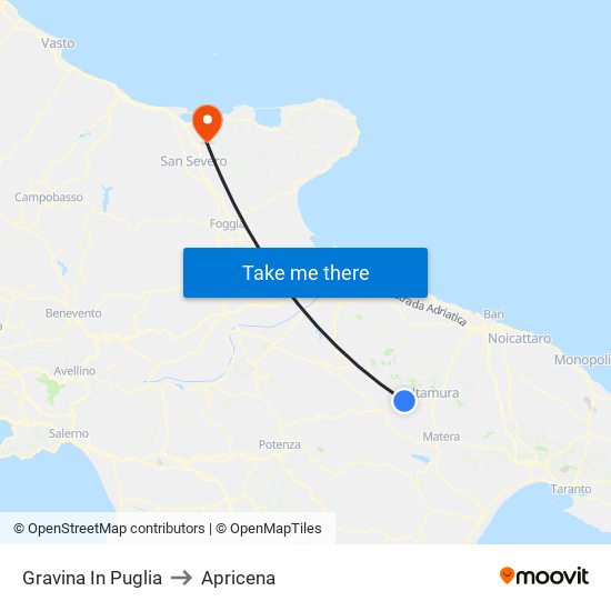 Gravina In Puglia to Apricena map