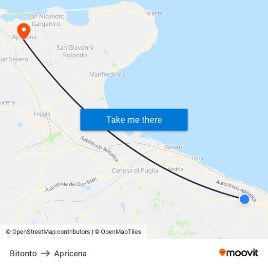 Bitonto to Apricena map