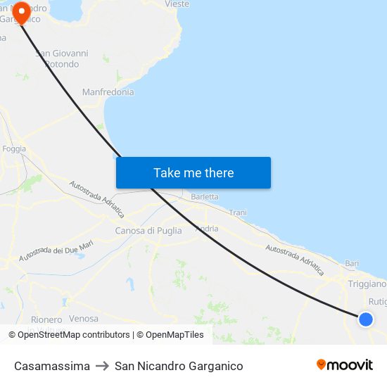 Casamassima to San Nicandro Garganico map