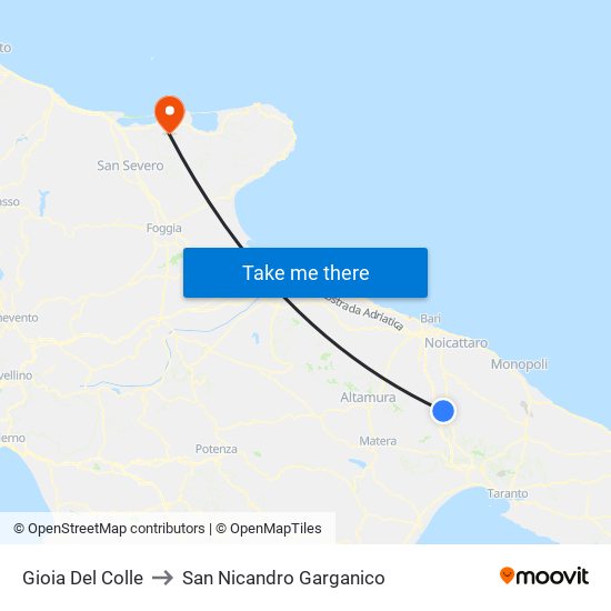 Gioia Del Colle to San Nicandro Garganico map