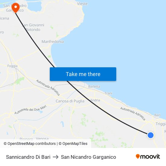 Sannicandro Di Bari to San Nicandro Garganico map