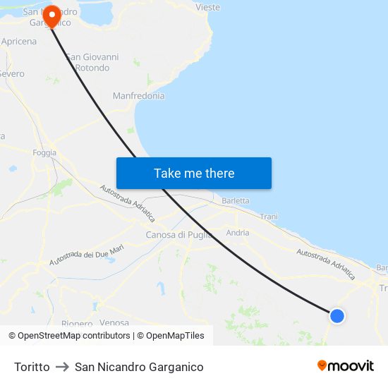 Toritto to San Nicandro Garganico map