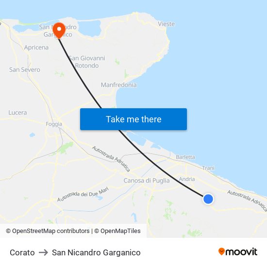 Corato to San Nicandro Garganico map