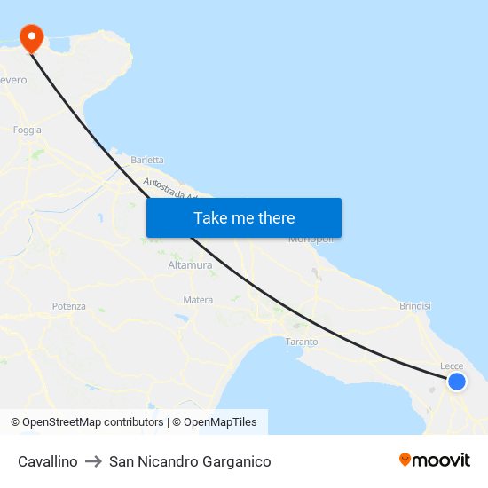 Cavallino to San Nicandro Garganico map