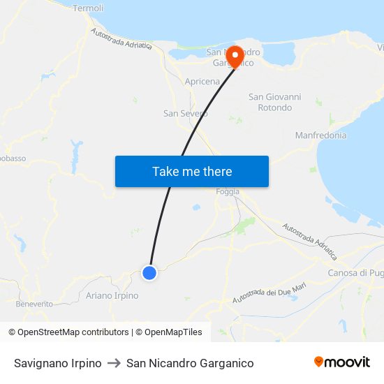 Savignano Irpino to San Nicandro Garganico map