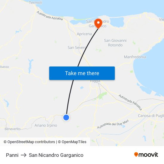 Panni to San Nicandro Garganico map