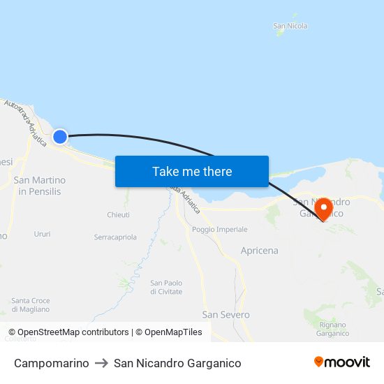 Campomarino to San Nicandro Garganico map