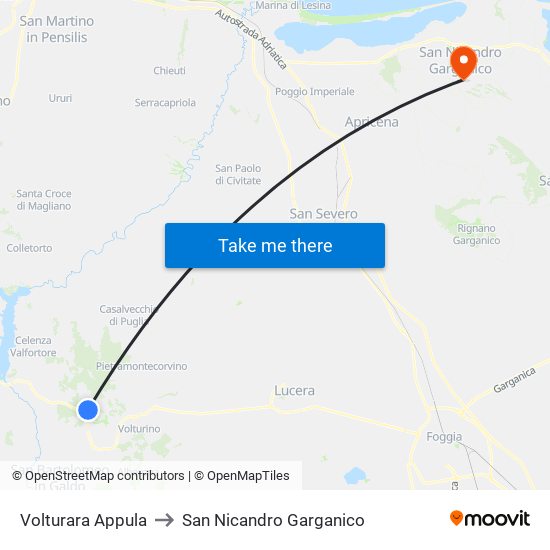 Volturara Appula to San Nicandro Garganico map