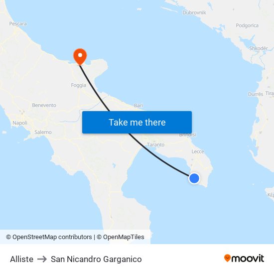 Alliste to San Nicandro Garganico map