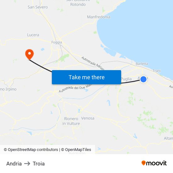 Andria to Troia map