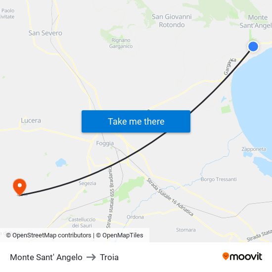 Monte Sant' Angelo to Troia map