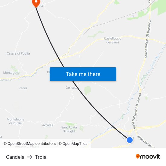 Candela to Troia map