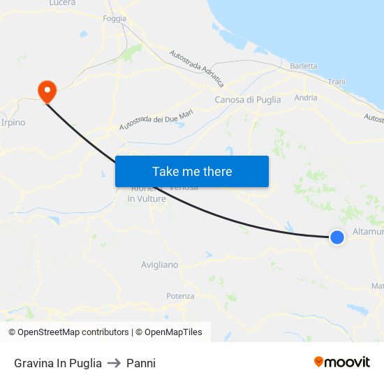 Gravina In Puglia to Panni map