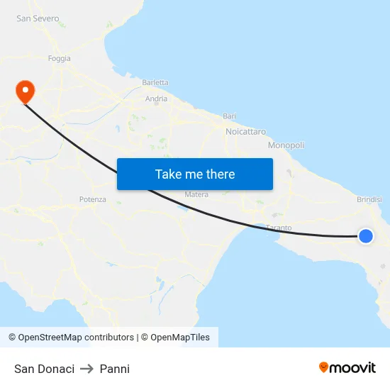San Donaci to Panni map
