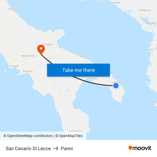 San Cesario Di Lecce to Panni map