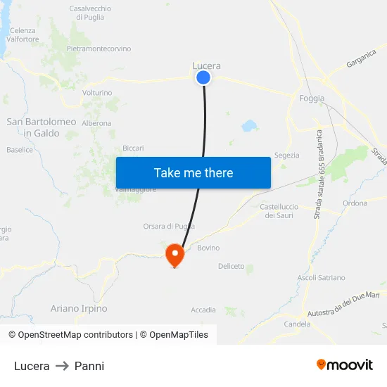 Lucera to Panni map