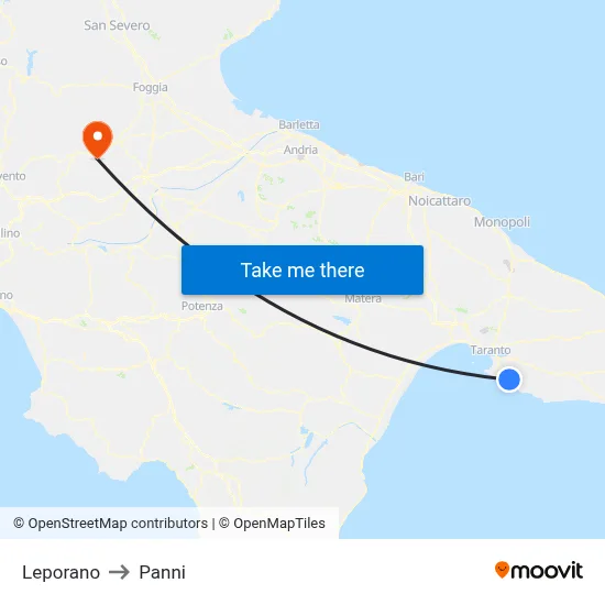 Leporano to Panni map