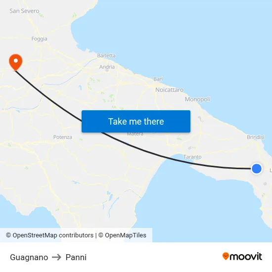 Guagnano to Panni map