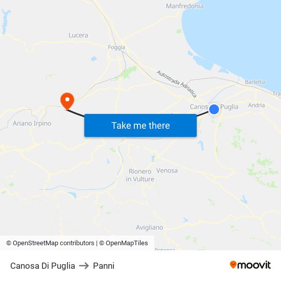 Canosa Di Puglia to Panni map