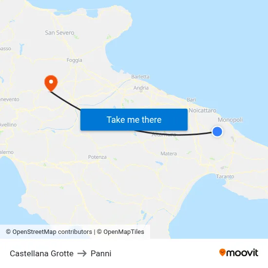 Castellana Grotte to Panni map