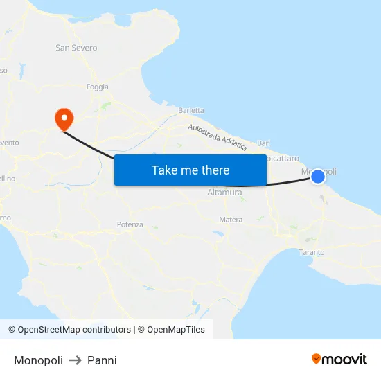 Monopoli to Panni map
