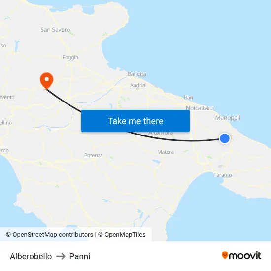 Alberobello to Panni map