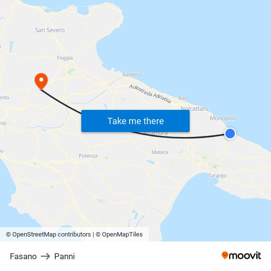 Fasano to Panni map