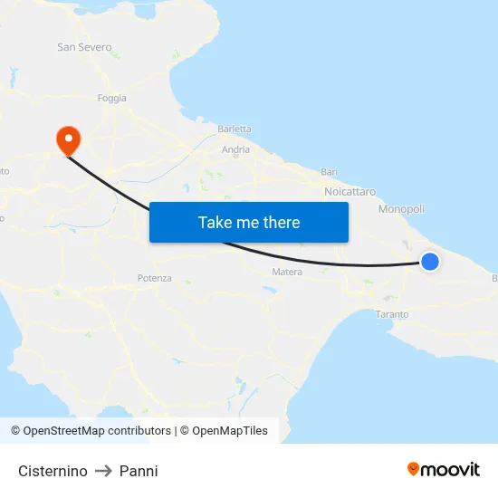 Cisternino to Panni map
