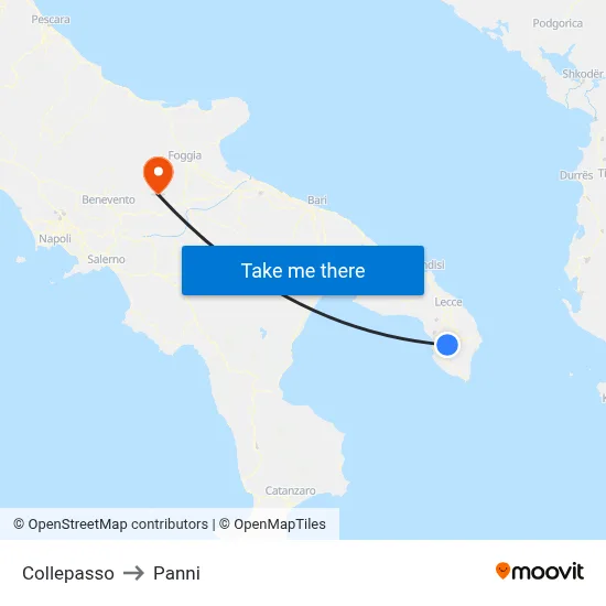 Collepasso to Panni map