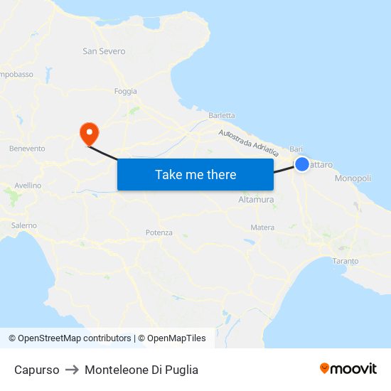 Capurso to Monteleone Di Puglia map