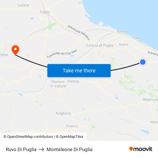 Ruvo Di Puglia to Monteleone Di Puglia map